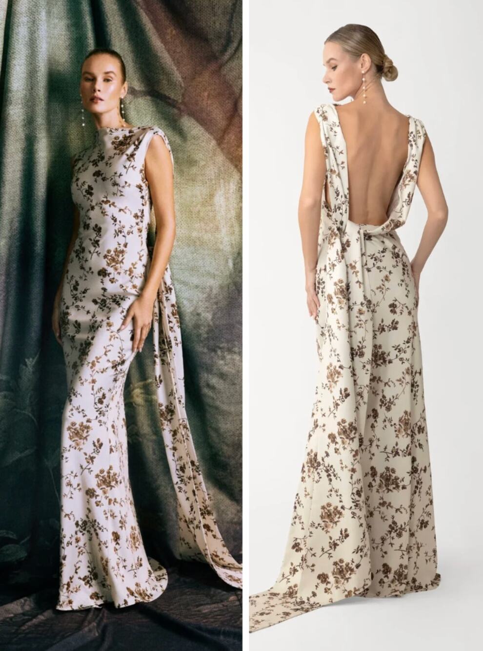 SAU LEE Callie Gown in Beige Multi Floral Size 8 NEW